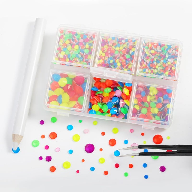 BEADSLAND Hotfix Rhinestones, 4000 PCS Rhinestones for Clothes Crafts Mixed 6 Sizes with Wax Pencil and Tweezers Kit, SS6-SS30, Neon Mix - Image 3